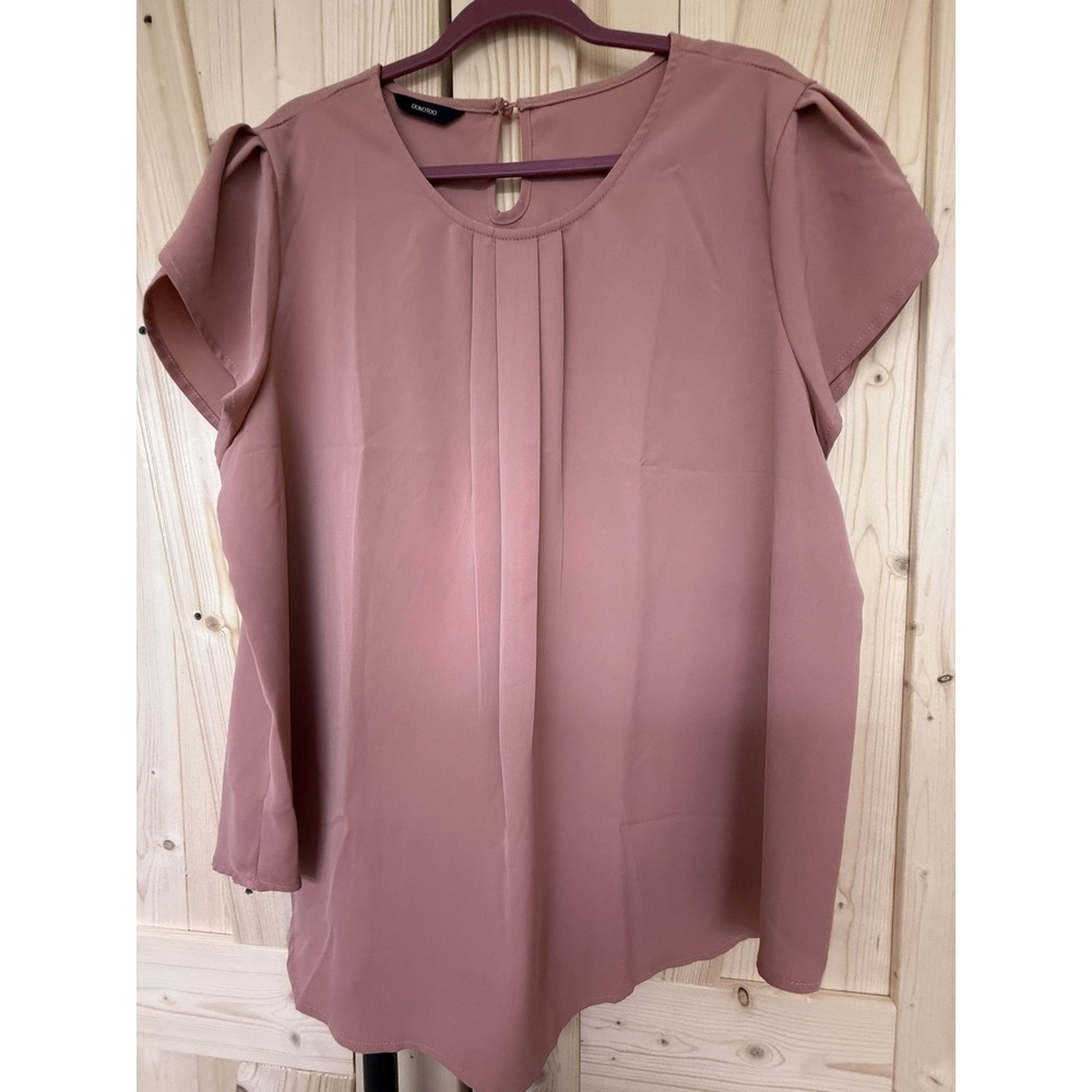 Dokotoo Women's 2XL Mauve Round Neck Pleated Top Blouse Work Dressy Dusty Pink